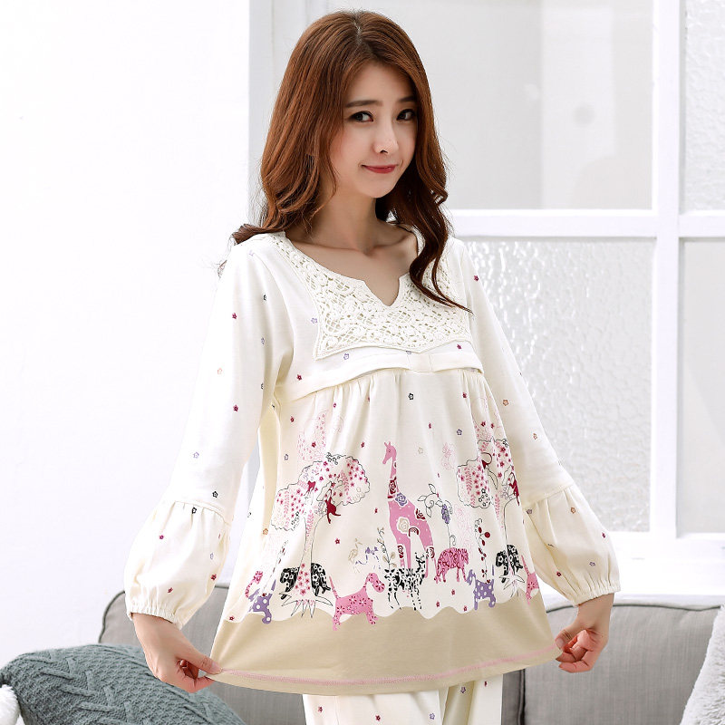 春夏纯棉月子服产后吸汗夏喂奶睡衣 倍爱母婴家居服套装