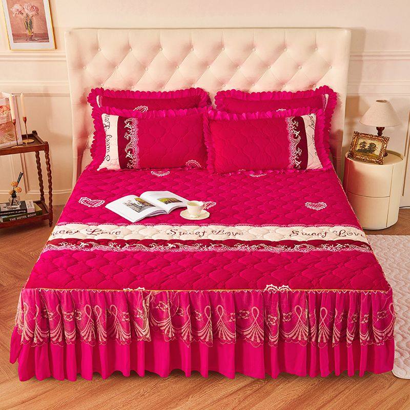 加厚保暖水晶绒夹棉床裙单件法莱绒加棉床罩三件套床盖防滑床垫套,淘宝优惠券,粉丝福利购,淘宝优惠卷