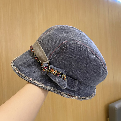 春夏季小众复古做旧花边短檐渔夫帽女款潮流百搭显脸小盆帽可折叠 - 图1