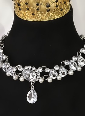新款欧美镶钻珍珠项链新款夸张时尚婚纱礼服晚宴配饰个性少女风