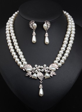 跨境电商欧美多层仿珍珠项链女