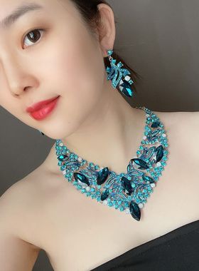 欧美大牌装饰项链短款水晶女夸张