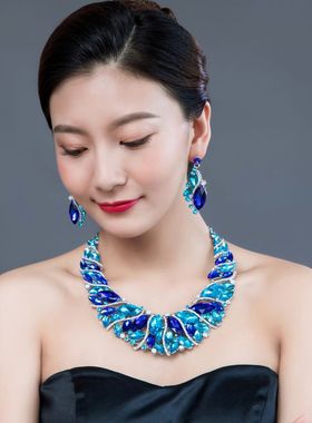 夸张奢华锁骨链春秋晚宴套装首饰