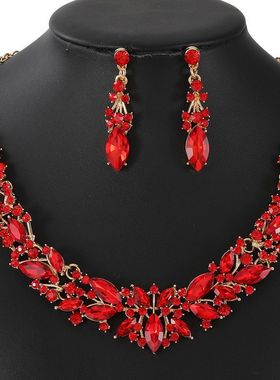 欧美时尚水晶项链耳环首饰套装新娘婚纱礼服时尚百搭饰品女装饰