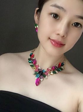 欧美奢华超闪水晶玻璃礼服项链