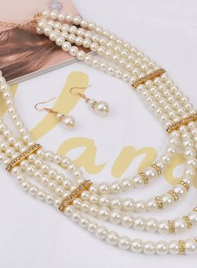 欧美外贸镶钻珍珠新娘三件套手链