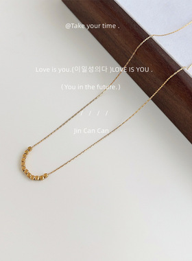 时尚通勤电镀14K简约高感锁骨链气质百搭方形小珠珠项链女饰品