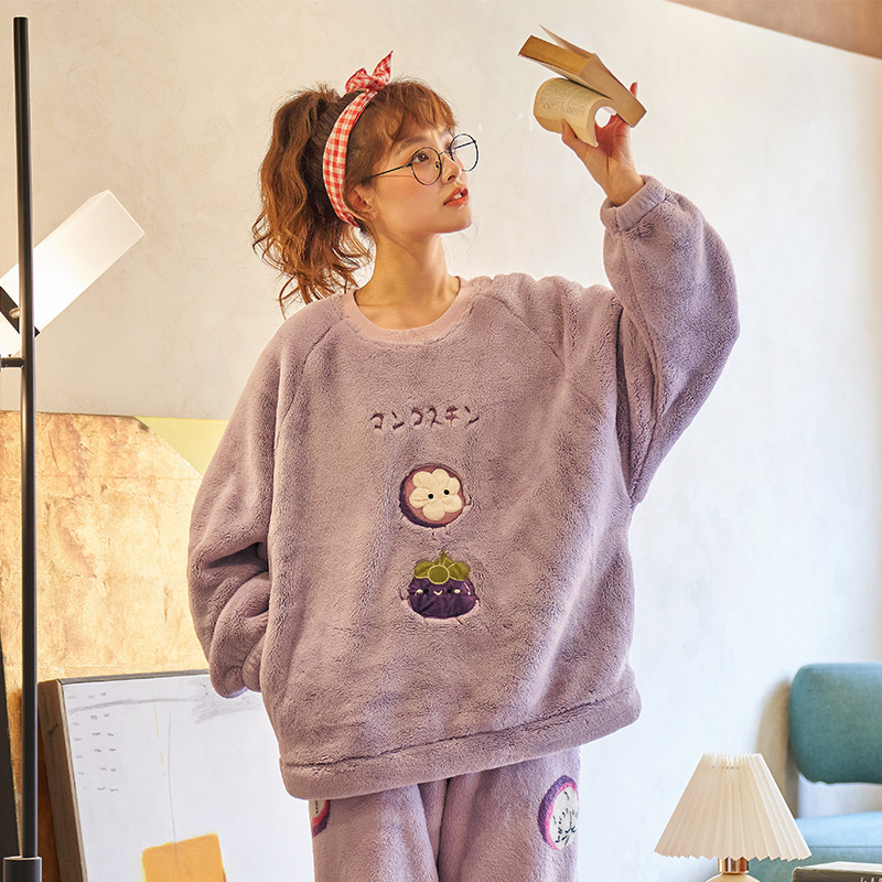 lrx浪如心旗舰店珊瑚绒睡衣女秋冬韩版学生两件套加绒加厚卡通甜美法兰绒家居服1