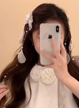 超仙白色山茶蕾丝珍珠流苏发夹女