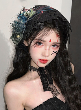 哥特暗黑系玫瑰花发饰女