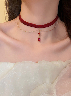 气质水滴吊坠丝绒choker项链女