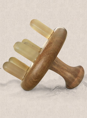 【卖檀翁】绿檀七星按摩梳 绿檀牛角钉经络刮痧梳 男女通用抓头器