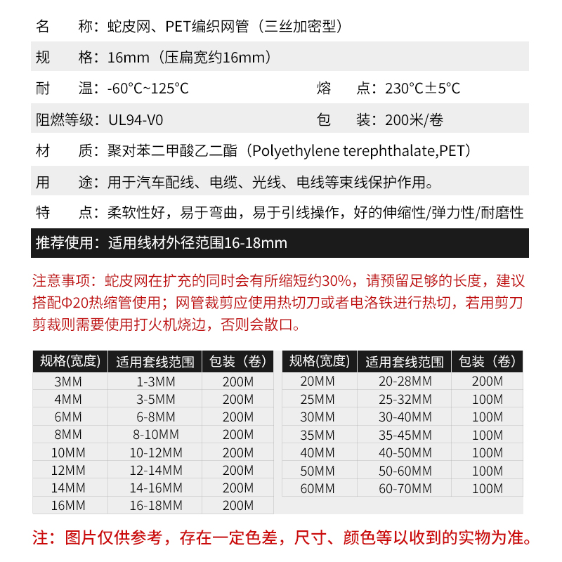 加密PET编织网管16mm尼龙网音响喇叭线缆保护套避震网管蛇皮网2米 - 图2