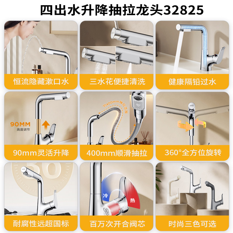 JOMOO九牧四功能出水冷热水卫生间台盆洗手盆面盆龙头32825系列,淘宝优惠券,粉丝福利购,淘宝优惠卷