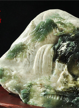 天然辽宁玉石纯手工雕刻山水摆件