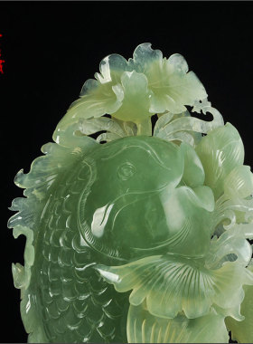 天然玉石雕刻岫玉鱼摆件家居饰品