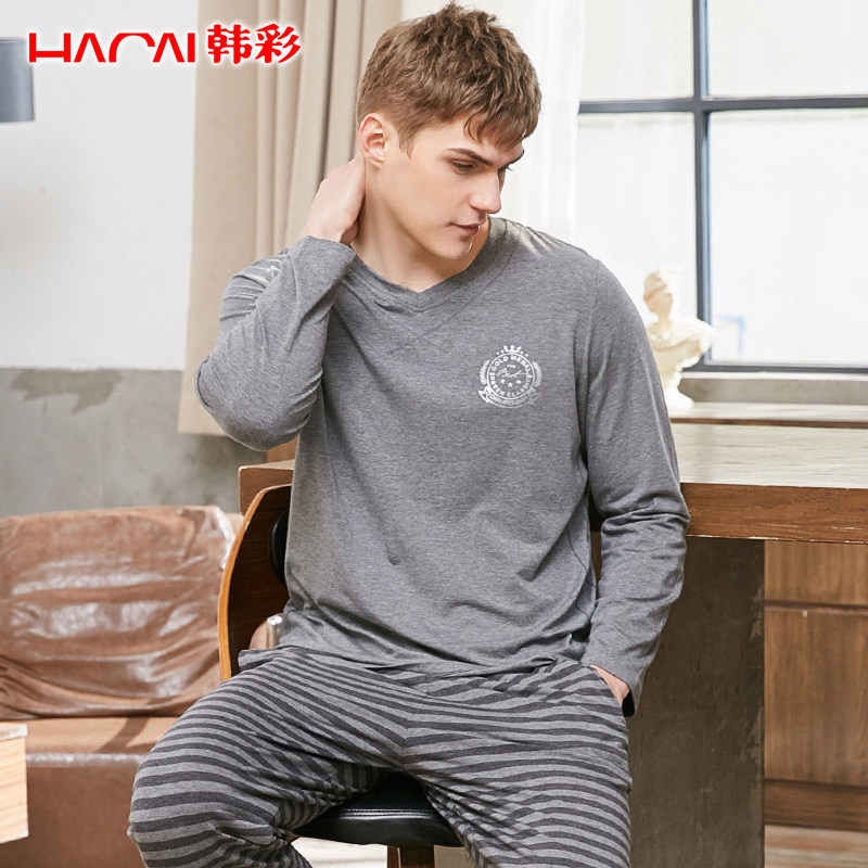 韩彩莫代尔秋冬季男士长袖休闲睡衣 韩彩睡衣/家居服套装