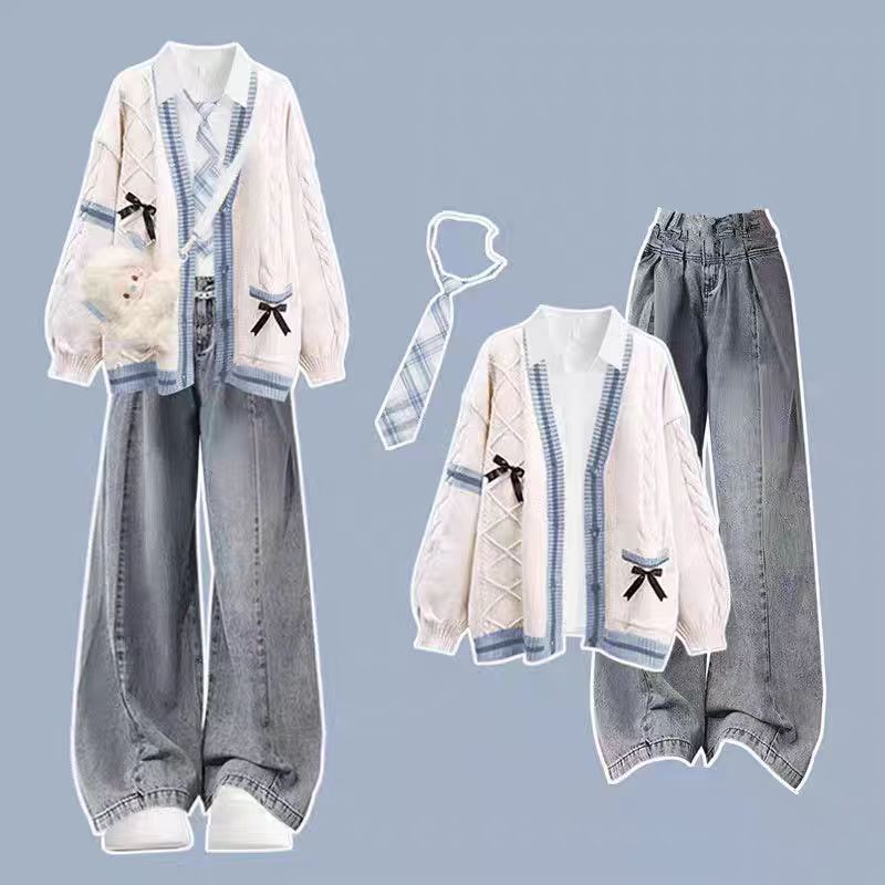 高中学生大童毛衣外套衬衫三件套装女秋冬季2025新款初中生一整套 - 图2