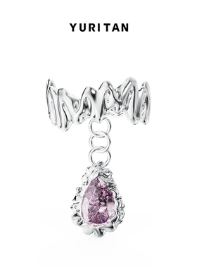 YURITAN海洋水波纹滴钻开口戒指原创设计镀金镶嵌宝石女戒可调节