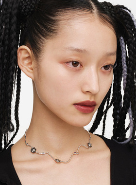 yuritan三朵雏菊紫钻情侣款项链