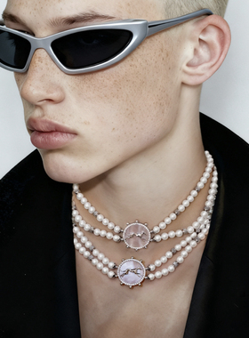 萌宠粉色贝母灵缇犬双层珍珠项链