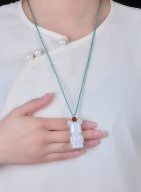 真品新疆金丝玉小熊吊坠男士女士玉坠白玉挂件玉石玉佩玉器带证书