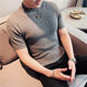 Men's slim fit short-sleeved sweater knitted half turtleneck stretch