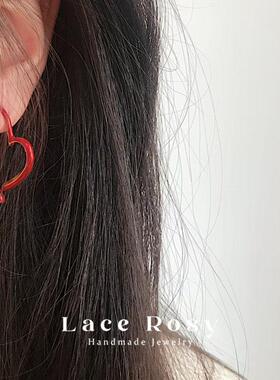 Lace无耳洞蚊香盘耳夹秋季新品白色滴油酒红色复古爱心气质耳环女