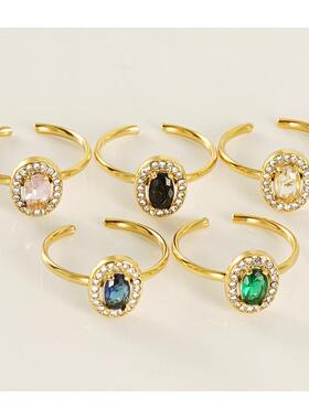 欧美in风开口戒18K不锈钢双层镶钻钛钢指环轻奢可调节戒指女