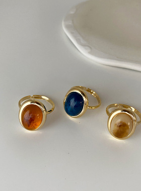 法式复古树脂金属开口戒指女小众设计感简约个性百搭气质指环戒子