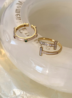 小众设计感锆石滴油贝壳戒指女复古个性简约百搭气质时尚指环戒子