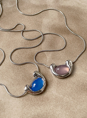 小众几何U型金属猫眼石吊坠项链女简约个性时尚百搭颈链锁骨链