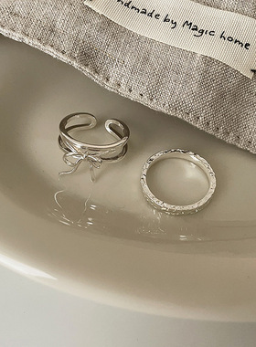 双层金色蝴蝶结开口戒指女小众轻奢高级感优雅个性百搭指环戒子