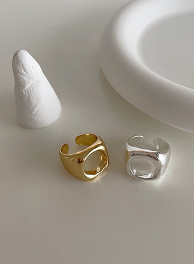 不规则镂空哑光金属开口戒指女小众复古个性简约百搭气质指环戒子