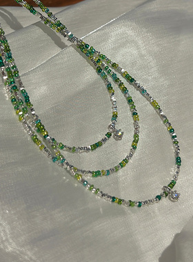 绿色琉璃水晶碎银子串珠项链女清新个性时尚气质百搭颈链锁骨链