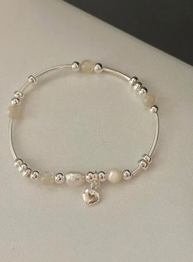 法式复古猫眼石珍珠爱心金属手链女小众个性简约百搭气质时尚手镯