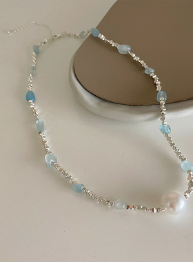 碎银子珍珠天然石串珠项链女小众复古个性百搭气质时尚颈链锁骨链