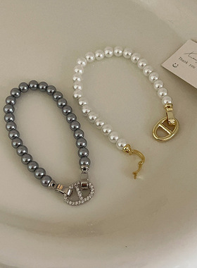 法式复古珍珠猪鼻子手链女小众设计感简约高级时尚气质百搭手饰