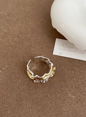 金银撞色蝴蝶结金属开口戒指女小众高级感个性夸张独特指环戒子