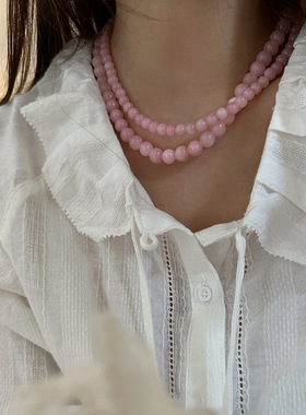 少女感粉色天然石串珠项链女个性小众高级优雅气质时尚颈链锁骨链