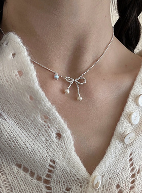 碎银子蝴蝶结项链女轻奢优雅复古个性时尚潮流气质百搭颈链锁骨链
