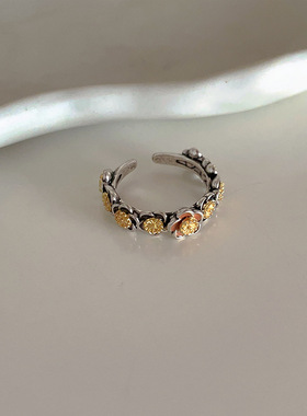 重工金属花朵开口戒指女韩国小众设计复古个性百搭气质指环戒子