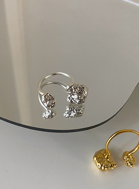 小众设计感熔岩金属开口戒指女韩国个性百搭气质时尚指环冷淡风