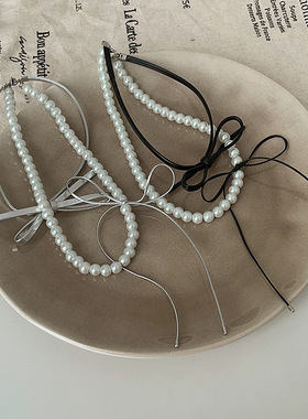 皮革蝴蝶结珍珠双层项链女设计感高级时尚潮流个性百搭颈链锁骨链