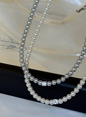 法式复古珍珠锆石项链女轻奢高级感优雅时尚个性气质颈链锁骨链