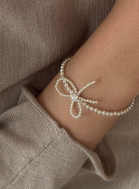 法式复古锆石珍珠蝴蝶结手链女小众设计个性简约百搭气质时尚手饰