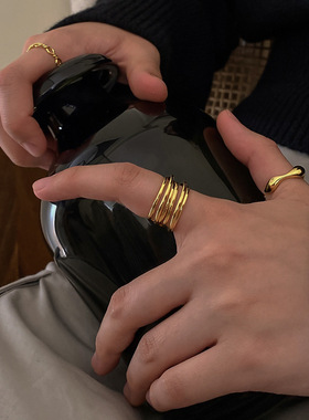 韩国东大门戒指女冷淡风多圈金属开口戒指 简约气质百搭指环网红