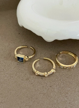 锆石金属开口戒指套装女设计感小众个性简约百搭气质复古指环戒子