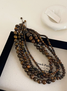 天然石串珠项链女设计感小众个性简约百搭气质复古时尚颈链锁骨链