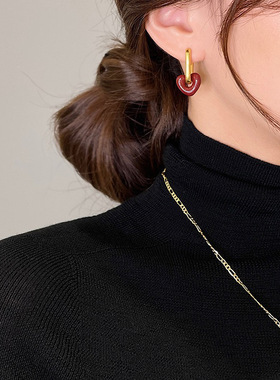 法式复古滴油红色爱心吊坠项链女韩国个性简约百搭气质颈链锁骨链